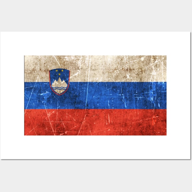 Vintage Aged and Scratched Slovenian Flag Wall Art by jeffbartels